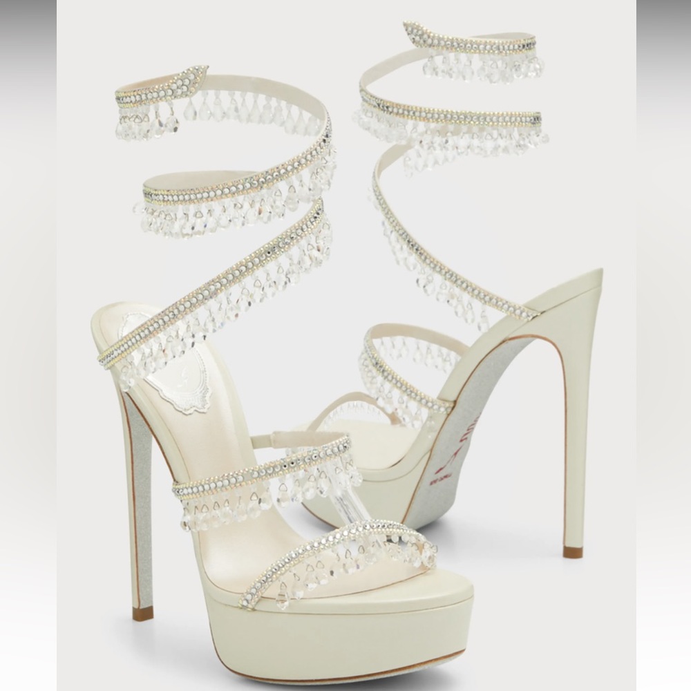 Rene Caovilla Chandelier Snake Beaded Crystal Wrap Stiletto platform heels 36.5